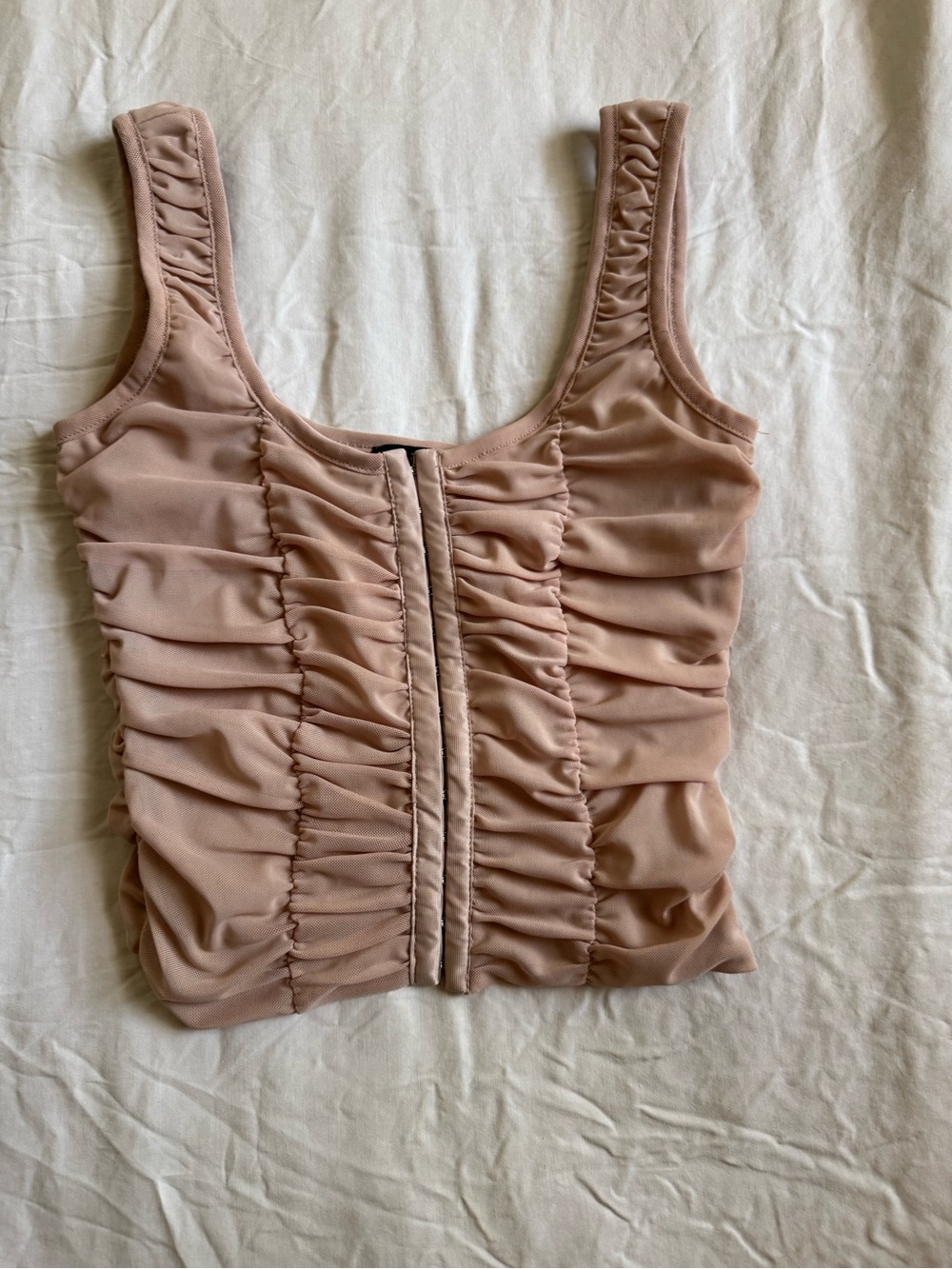 Shinestar Ruched corset Tank Crop Top in Nude Blush